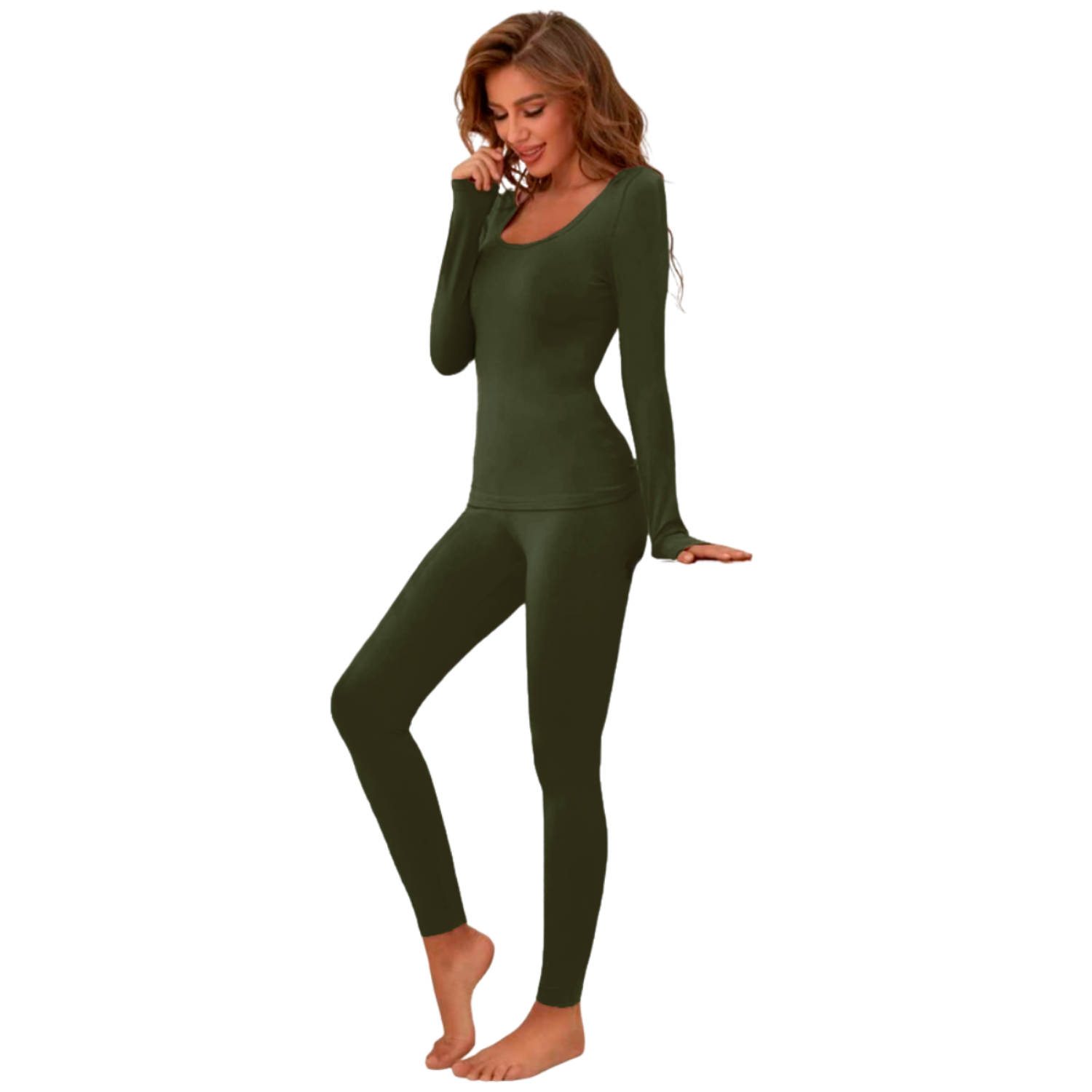 Foto 2 pulgar | Conjunto Térmico Afelpado para Mujer Verde Olivo