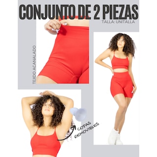 Foto 5 | Conjunto Deportivo para Mujer Short Biker y Top Rojo con Corte Colombiano Push Up Rojo