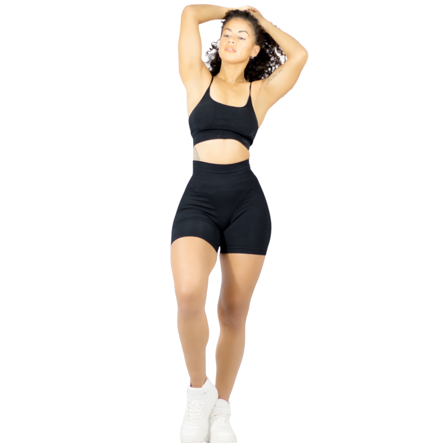 Foto 2 pulgar | Conjunto Deportivo para Mujer Short Biker y Top Negro Stretch Fit