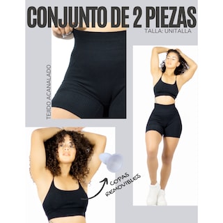 Foto 5 | Conjunto Deportivo para Mujer Short Biker y Top Negro Stretch Fit