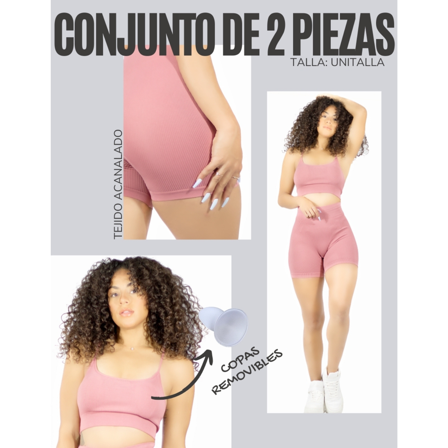 Foto 6 pulgar | Conjunto Deportivo Rosa para Mujer Short Biker y Top Push Up