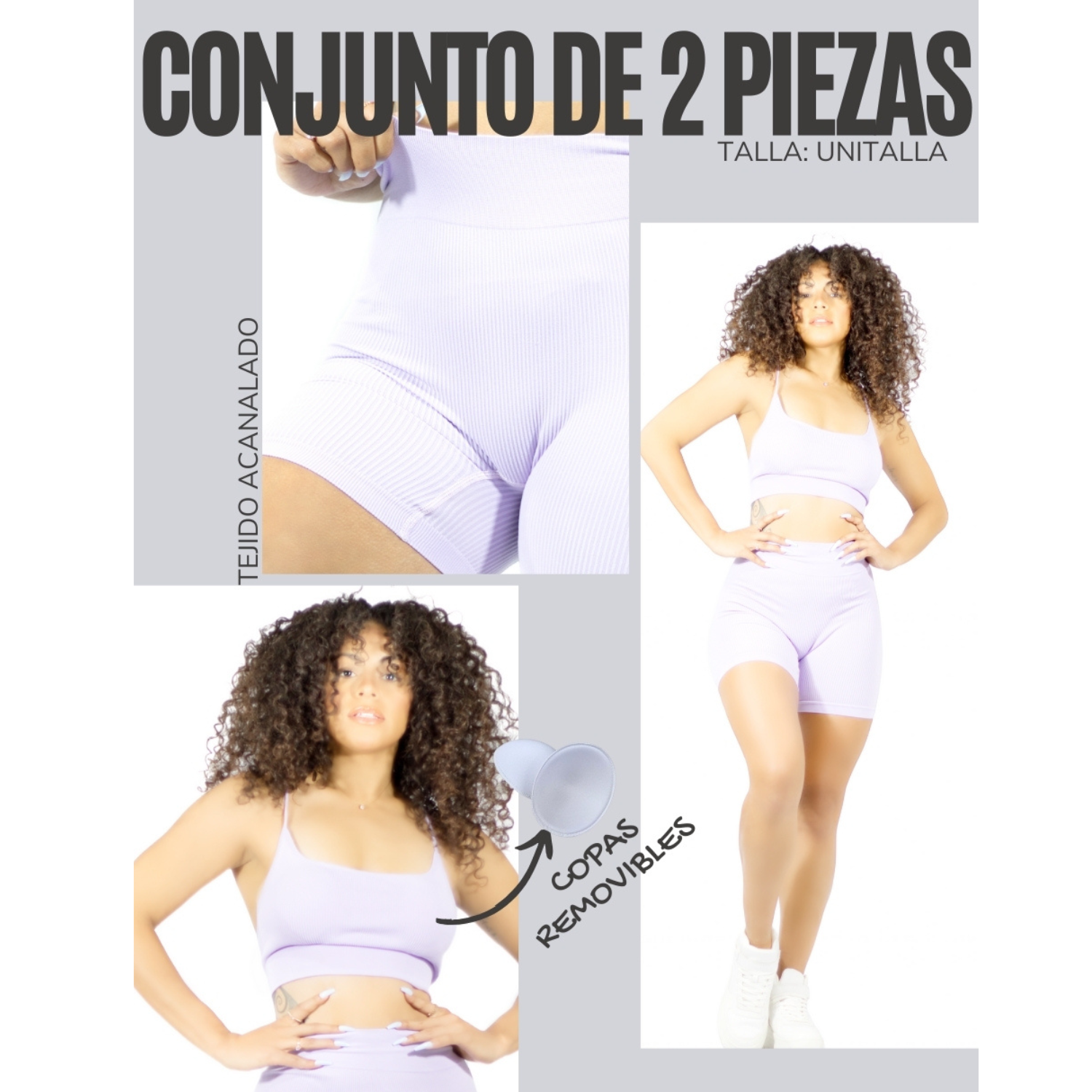 Foto 6 pulgar | Conjunto Deportivo para Mujer Short Biker y Top Lila Corte Colombiano Push Up