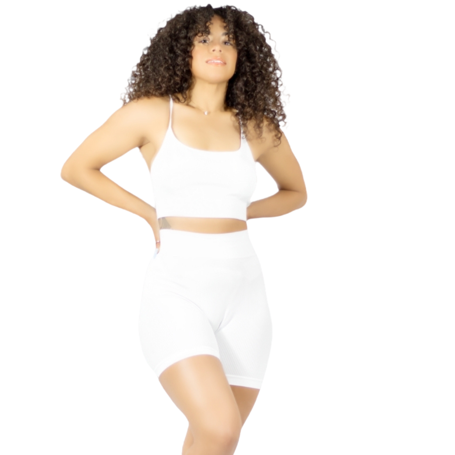 Foto 2 pulgar | Conjunto Deportivo Short Biker Y Top Conj-050 Blanco Stretch Fit para Mujer