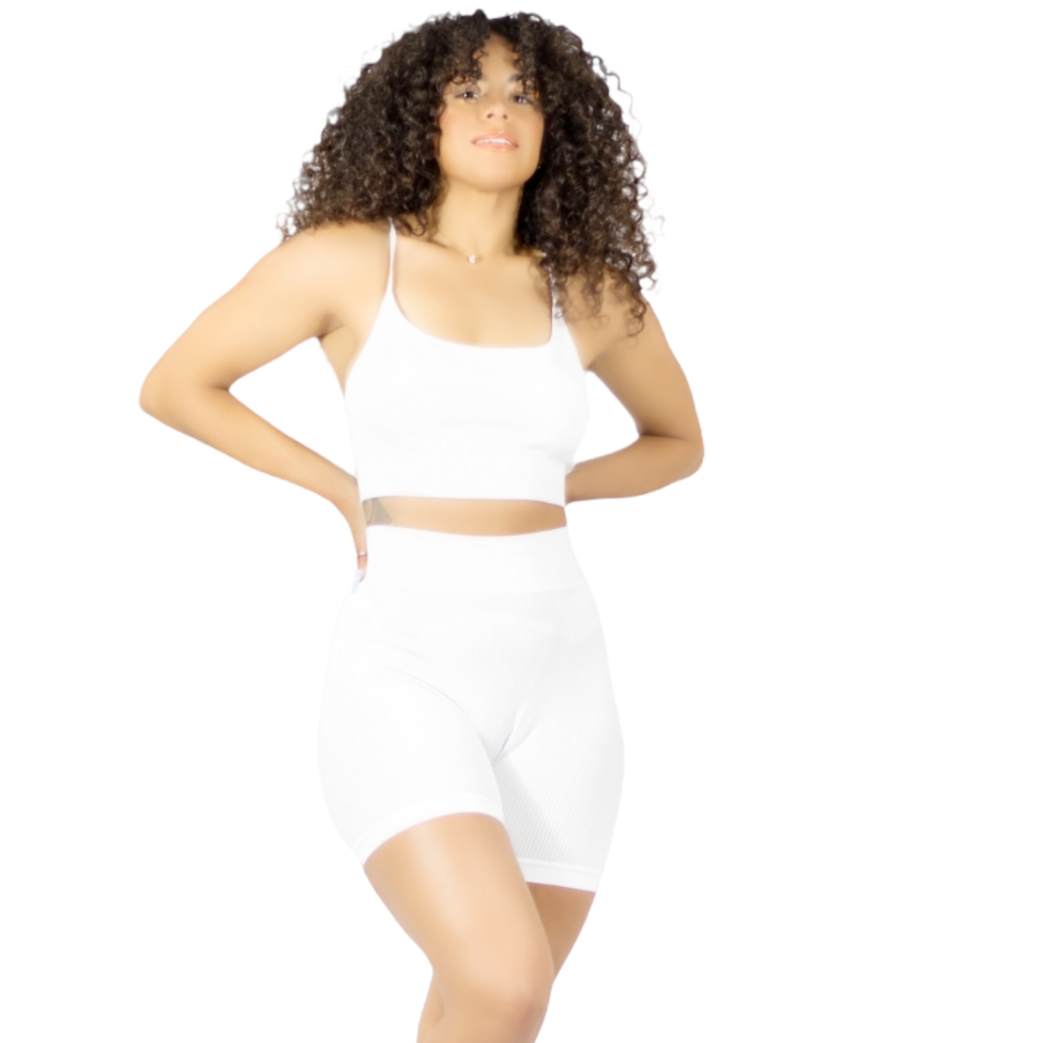 Conjunto Deportivo Short Biker Y Top Conj-050 Blanco Stretch Fit para Mujer