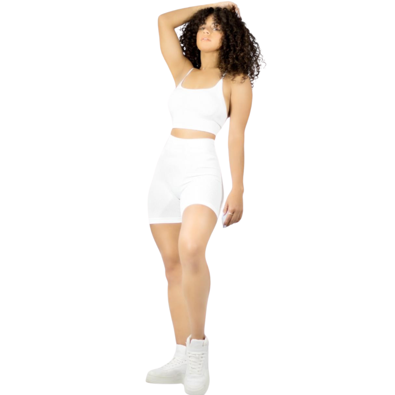 Foto 3 pulgar | Conjunto Deportivo Short Biker Y Top Conj-050 Blanco Stretch Fit para Mujer
