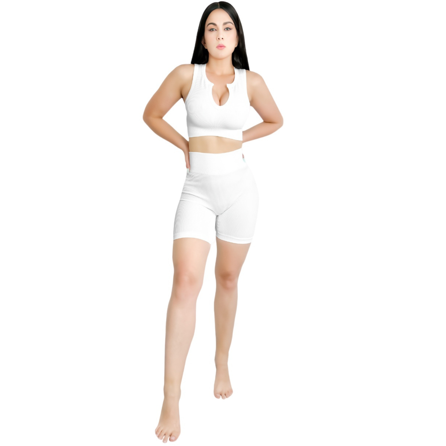 Conjunto Deportivo Short Y Top Conj-052-2 Blanco Con Copas para Mujer