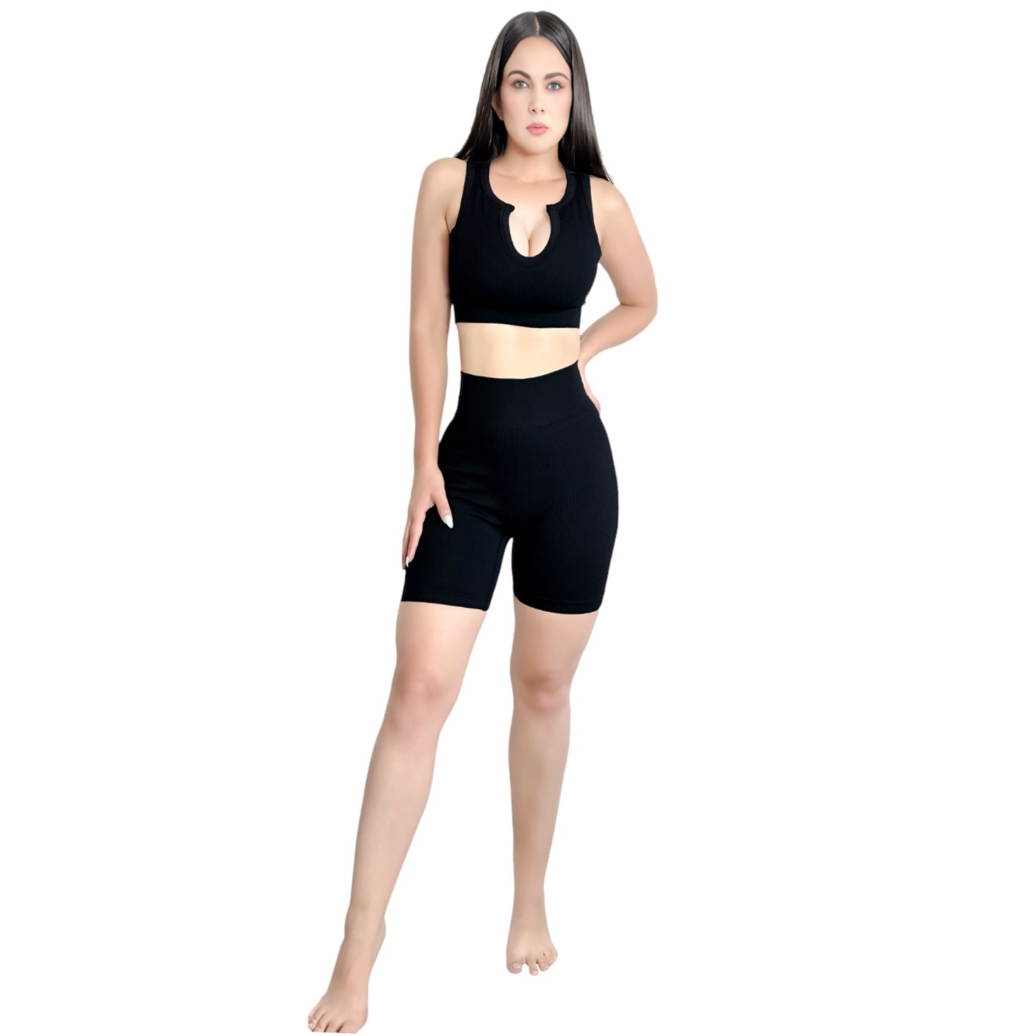 Conjunto Deportivo Short Y Top Conj-052-2 Ngr Con Copas para Mujer