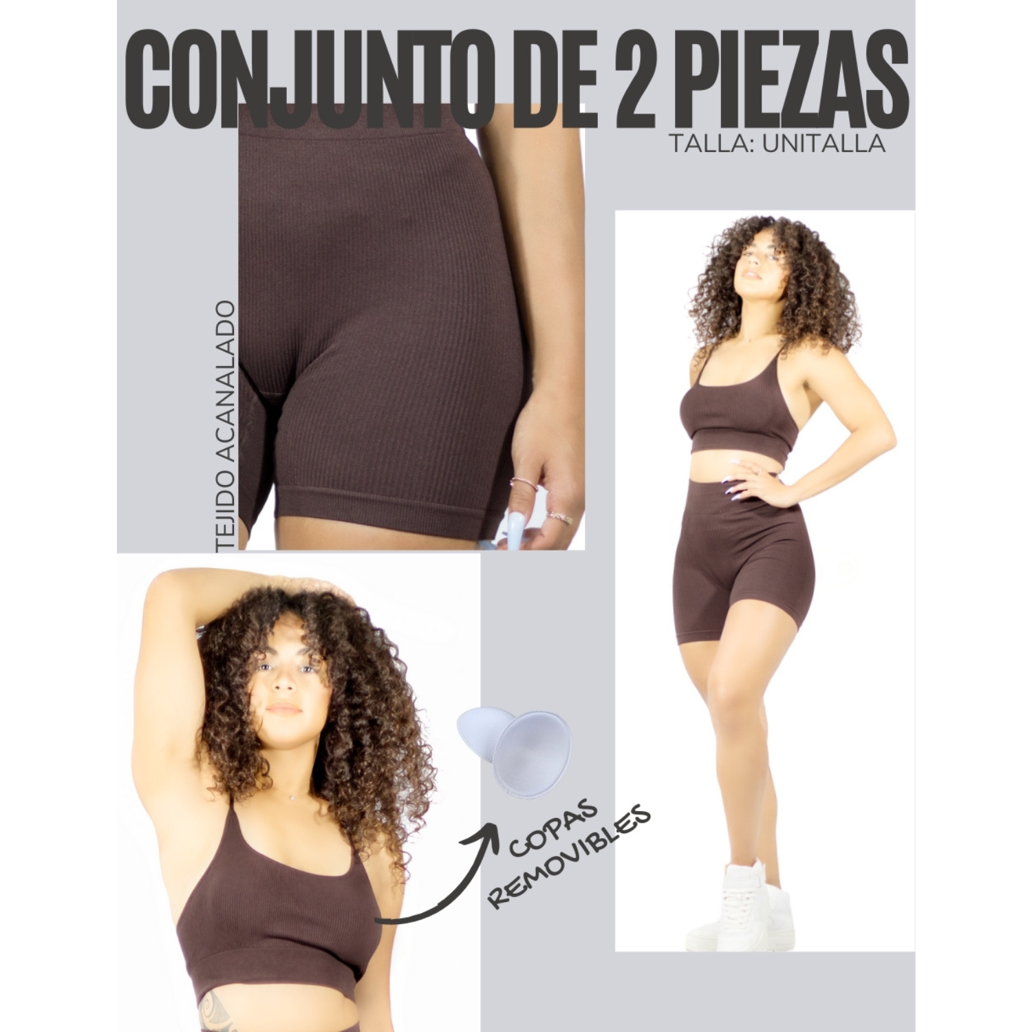 Foto 5 | Conjunto Deportivo Short Biker Y Top Conj-050 Café Stretch Fit para Mujer