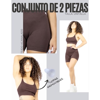 Foto 5 | Conjunto Deportivo Short Biker Y Top Conj-050 Café Stretch Fit para Mujer