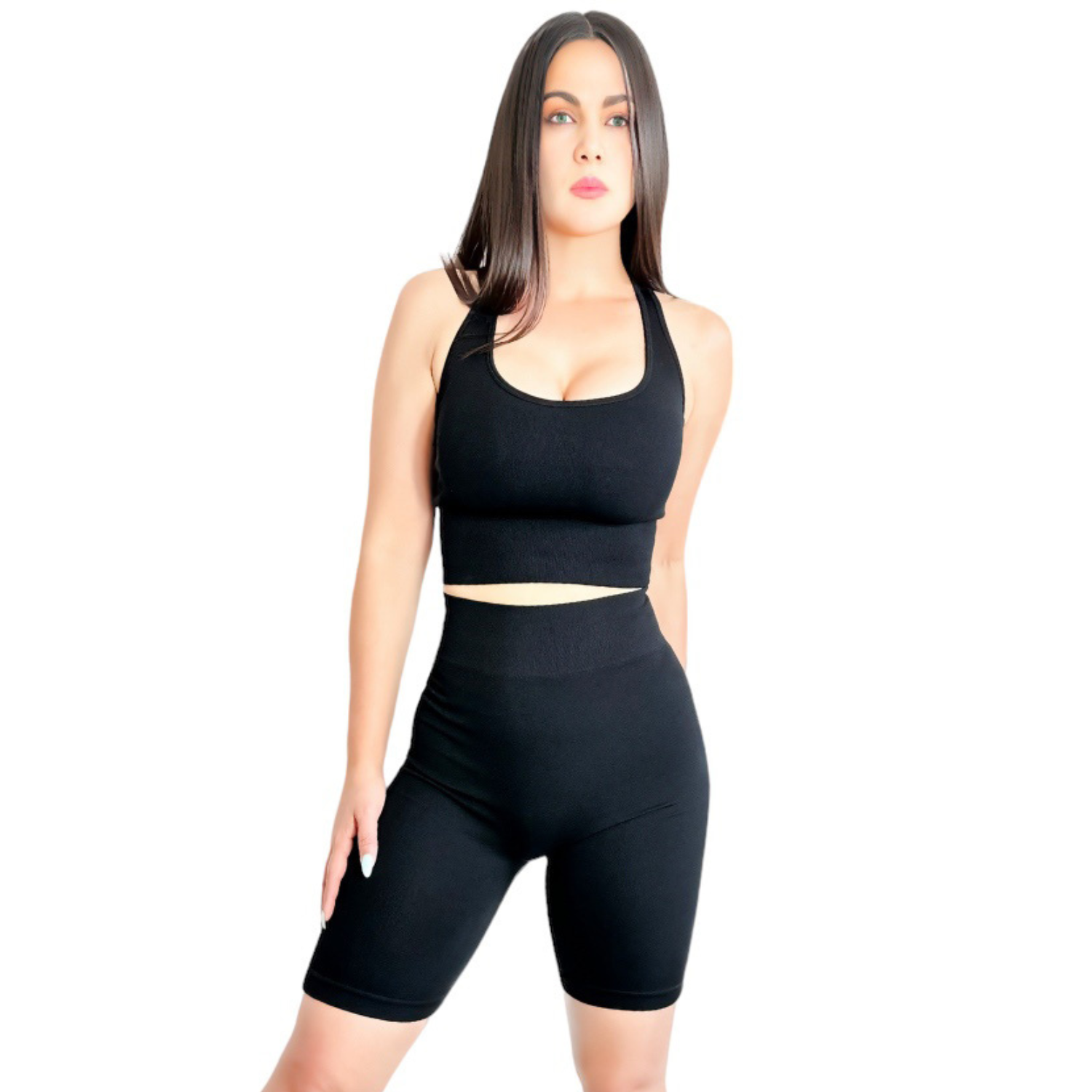 Conjunto Deportivo Short y Top Conj-056 Negro con Copas de Mujer