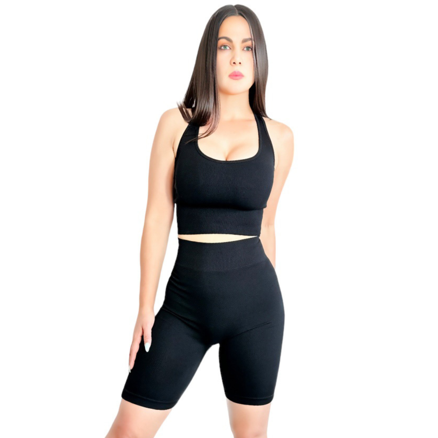 Foto 1 | Conjunto Deportivo Short y Top Conj-056 Negro con Copas de Mujer