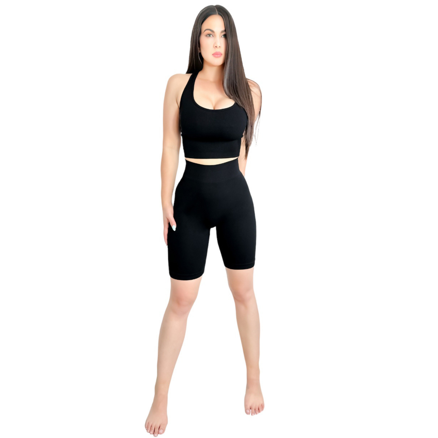 Foto 3 pulgar | Conjunto Deportivo Short y Top Conj-056 Negro con Copas de Mujer