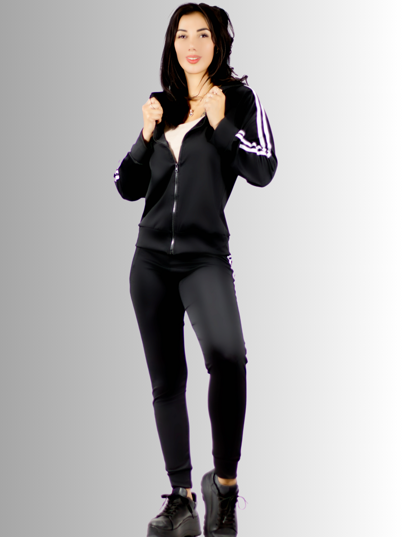 Foto 4 pulgar | Conjunto De Pants De Mujer De 2 Piezas Sudadera Con Capucha Y Pants Conj-043 Negro Jogger A Juego