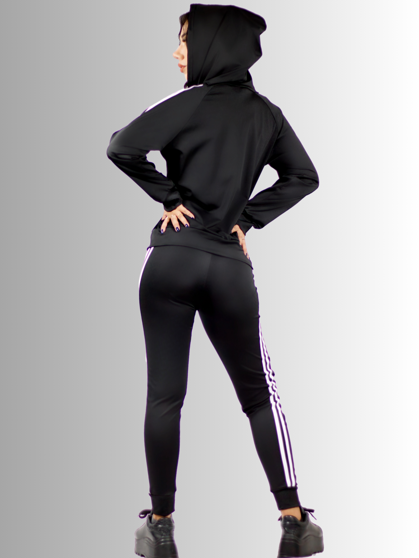 Foto 5 pulgar | Conjunto De Pants De Mujer De 2 Piezas Sudadera Con Capucha Y Pants Conj-043 Negro Jogger A Juego