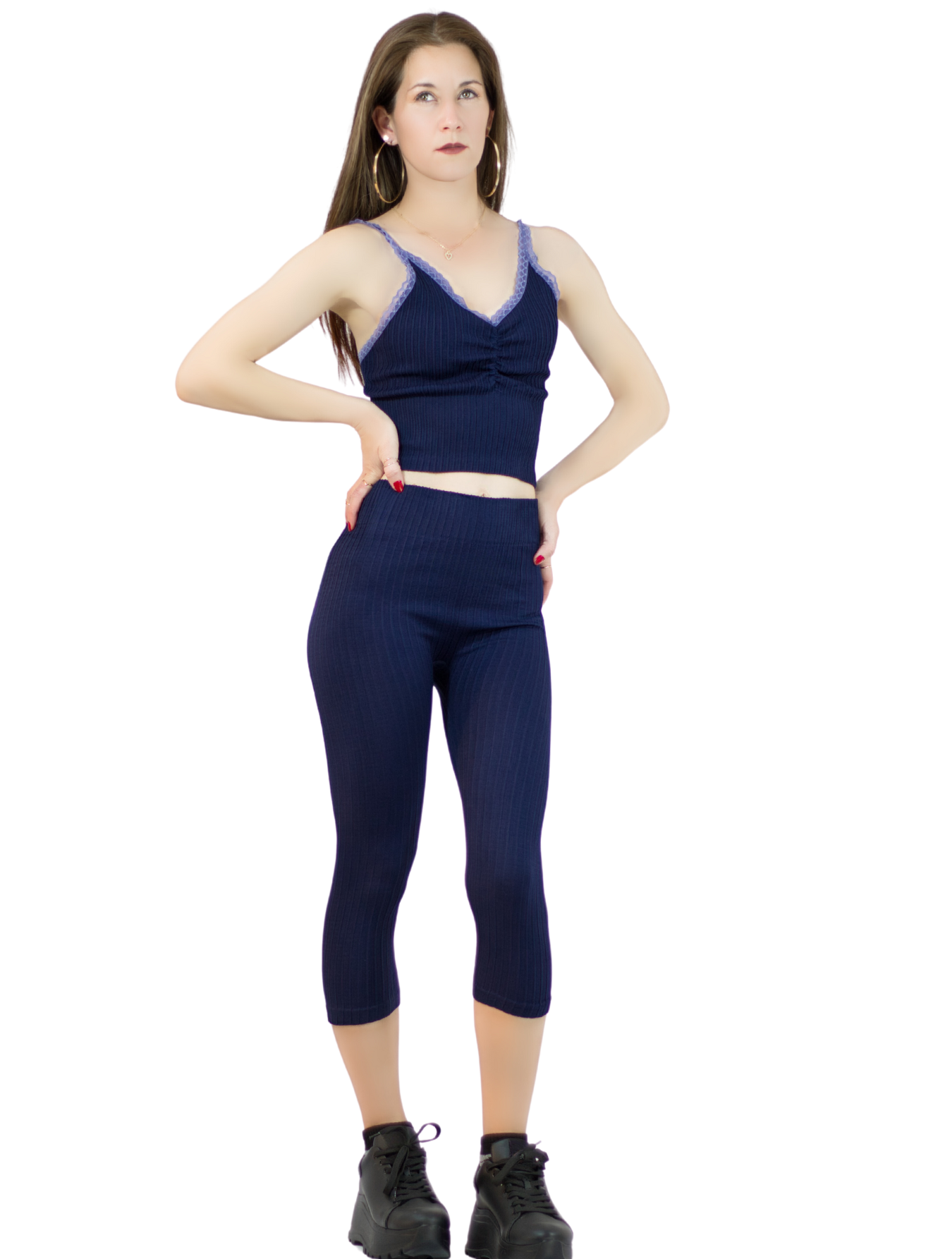 Set de Capri y Blusa Stretch Conj-060 Azul Oscuro para Mujer