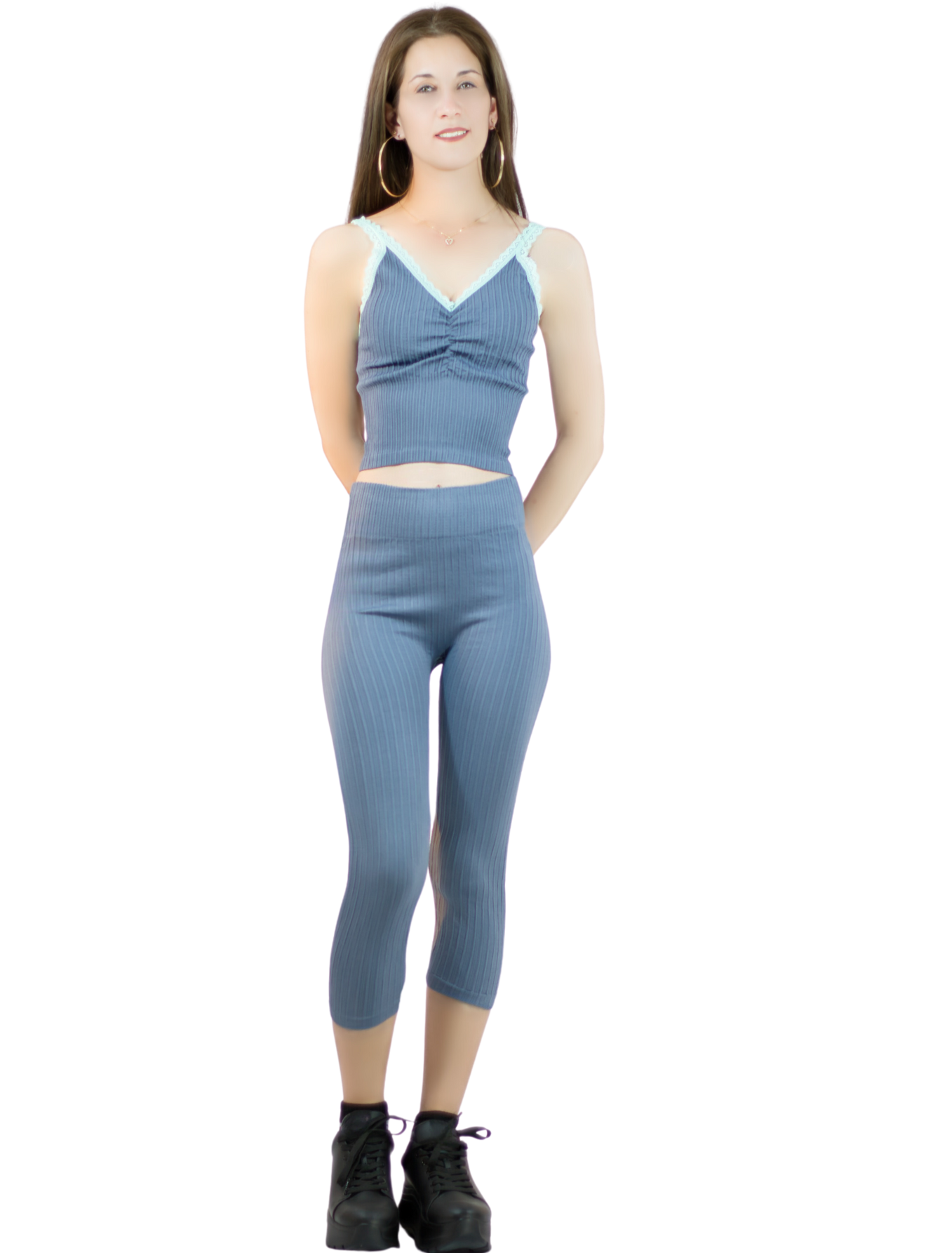 Set De Cabri Y Blusa Stretch Conj-060 Azul Claro para Mujer