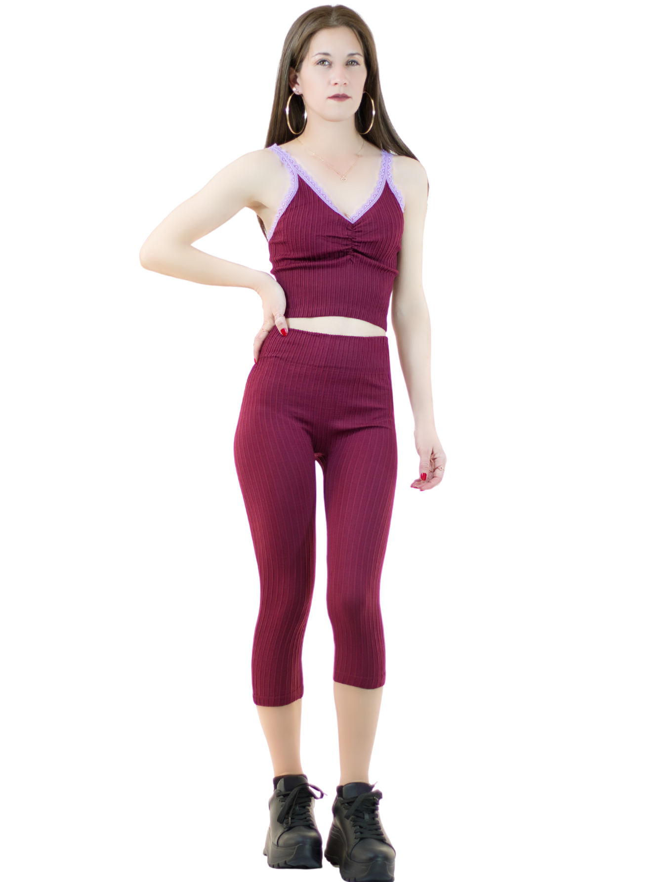 Foto 1 | Set De Cabri Y Blusa Stretch Conj-060 Vino Para Mujer