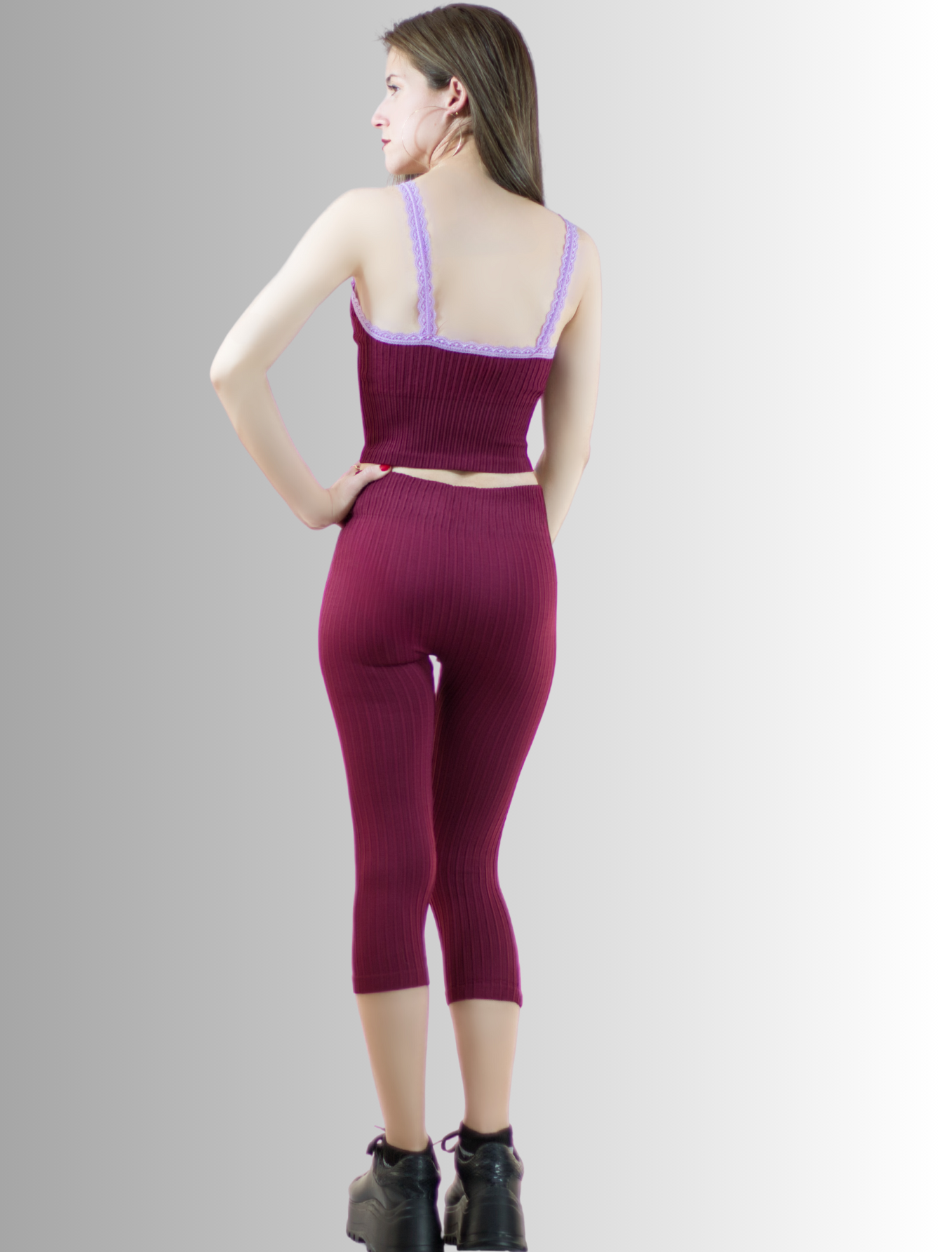 Foto 4 | Set De Cabri Y Blusa Stretch Conj-060 Vino Para Mujer