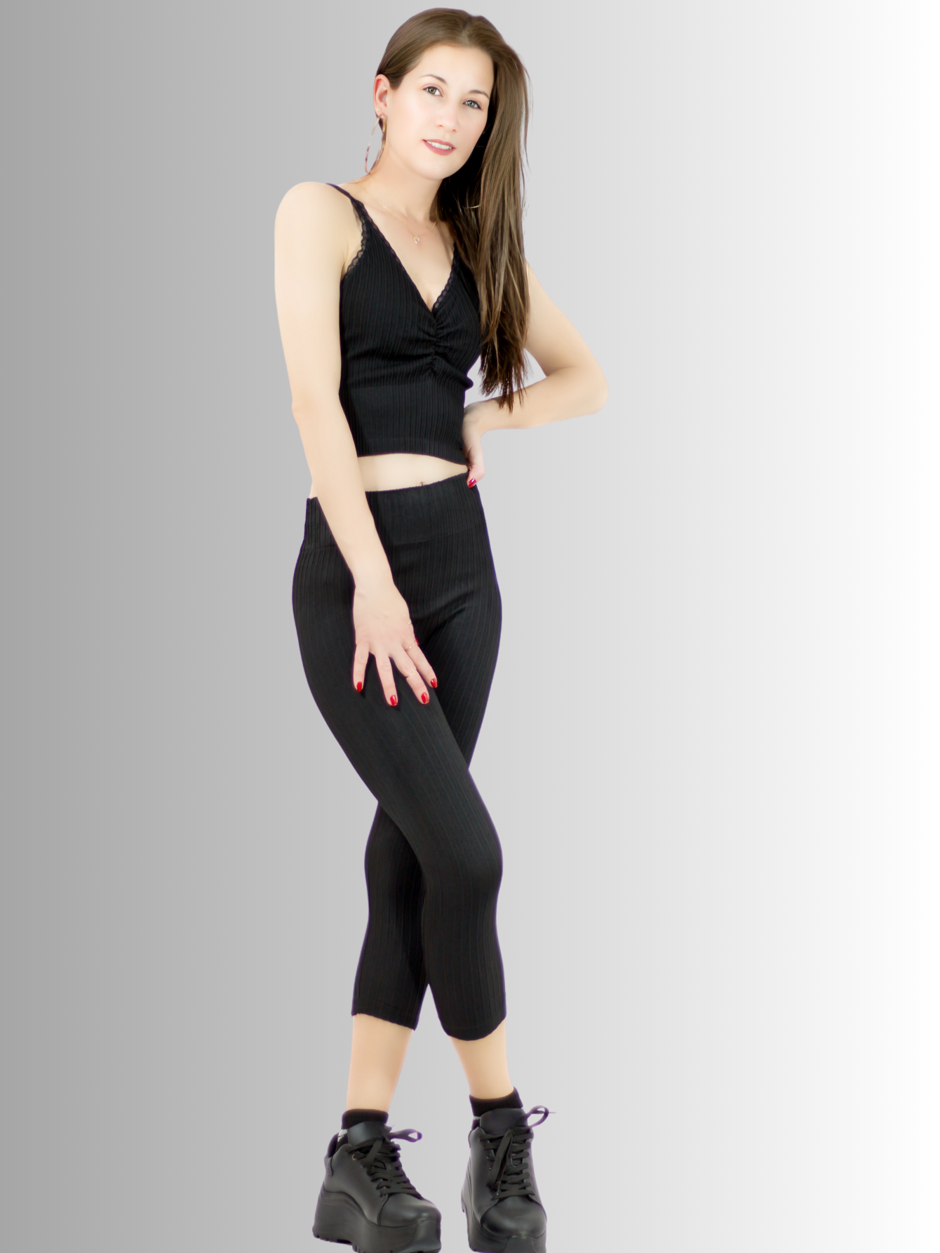 Foto 2 | Set De Cabri y Blusa Stretch Conj-060 color Negro Para Mujer