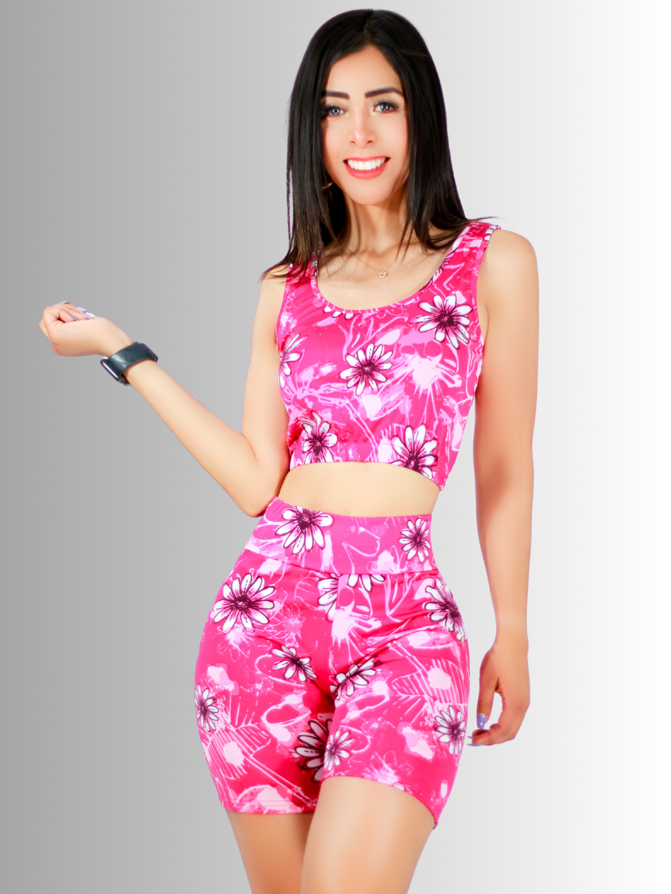 Foto 4 | Set De 2 Piezas Conjunto Deportivo Blusa Crop Inconsútil Con Shorts Biker Conj-061 Diseño Estampado