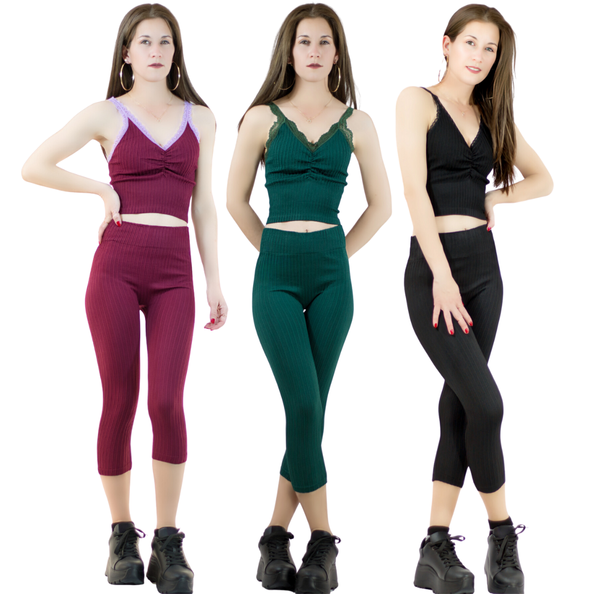 Set de 3 Conjuntos Capri y Blusa Stretch Multicolor para Mujer