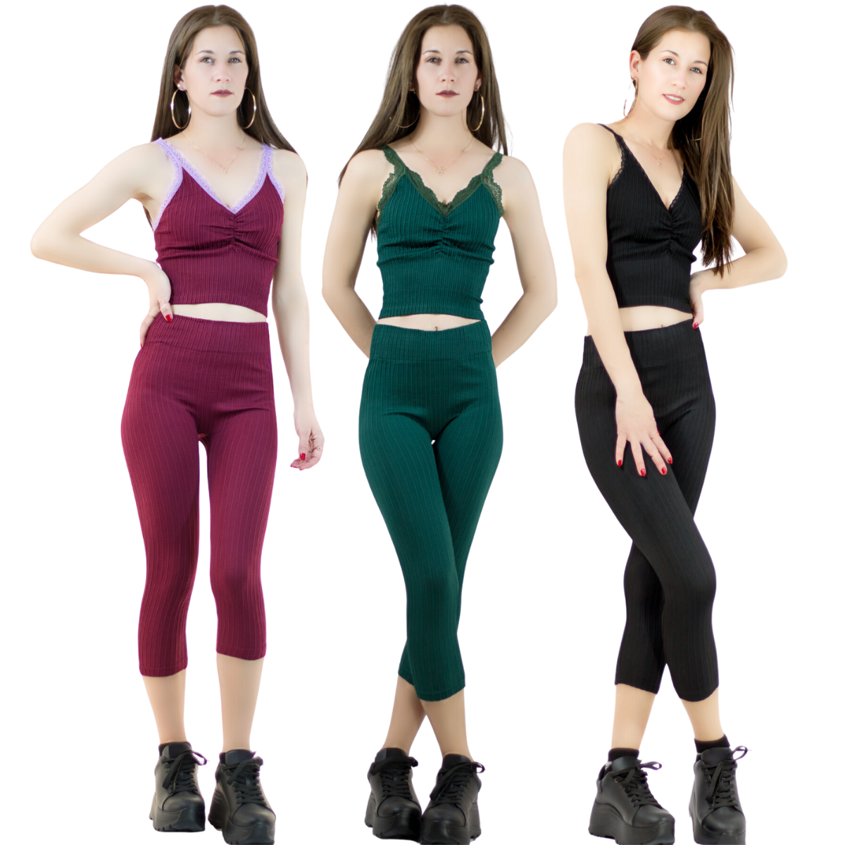 Foto 1 | Set de 3 Conjuntos Capri y Blusa Stretch Multicolor para Mujer