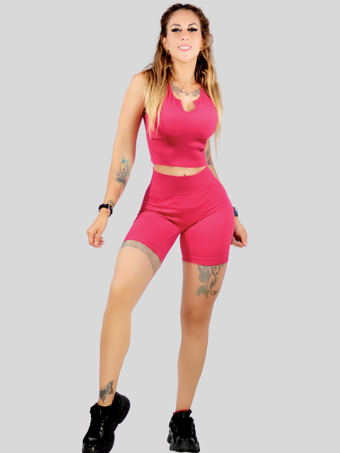 Foto 4 pulgar | Conjunto Deportivo De Mujer Short Y Top Conj-052-2 Rojo Oscuro Con Copas