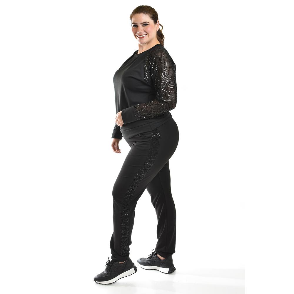 Conjunto De Pants Con Lentejuela Roman Fashion /tallas Extras, 8049 (negro) Negro