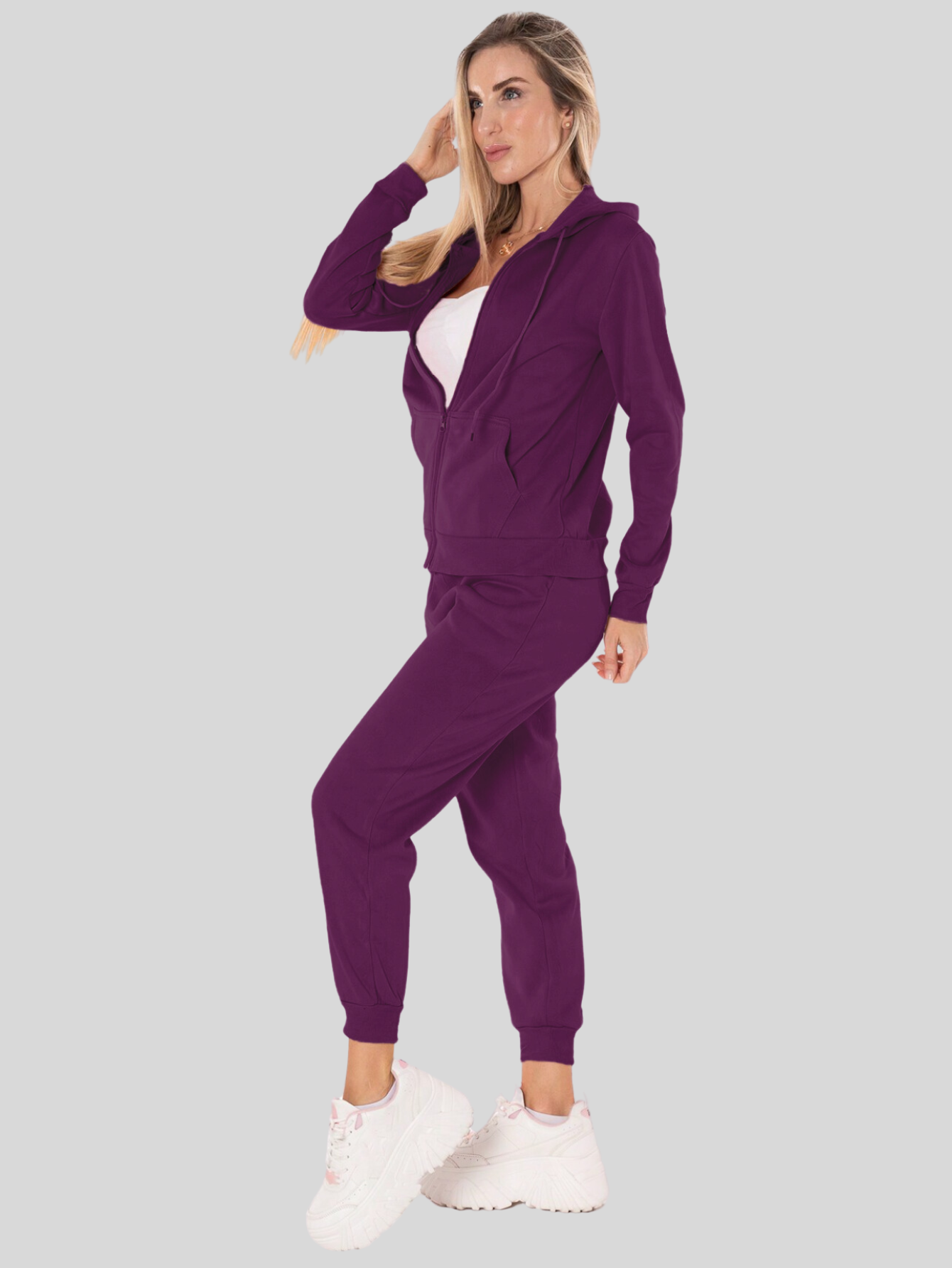 Foto 3 pulgar | Conjunto Pants Y Sudadera Conj-07 Morado Termico