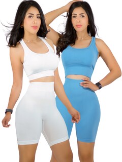 Foto 1 | Set De 2 Conjunto Deportiva Mujer Short Y Blusa Conj-056 Surtido En Color Stretch Fit Push Up