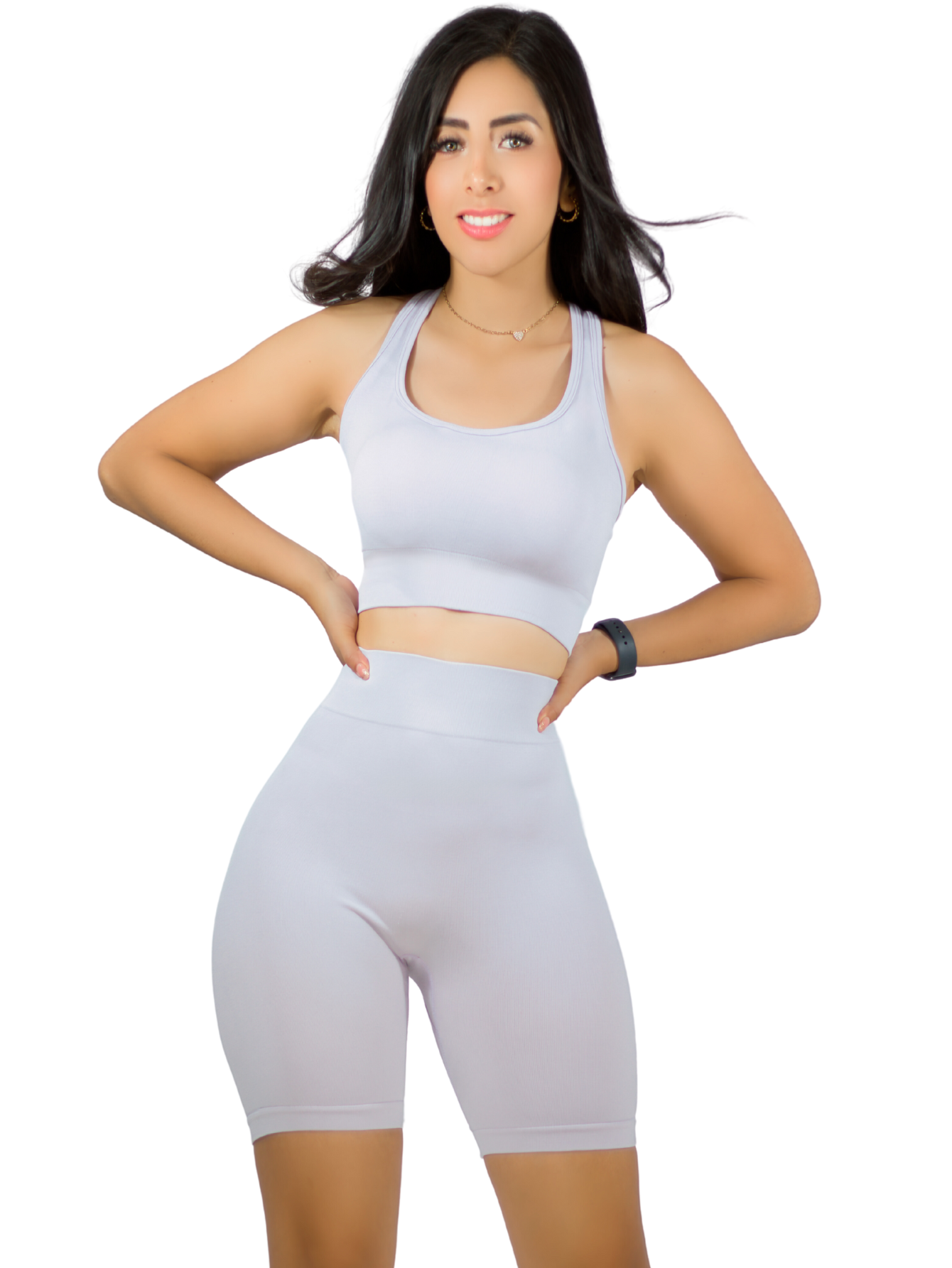 Foto 2 pulgar | Conjunto Deportiva Mujer Short Y Blusa Conj-056 Gris Stretch Fit Push Up