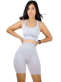 Foto 1 | Conjunto Deportiva Mujer Short Y Blusa Conj-056 Gris Stretch Fit Push Up