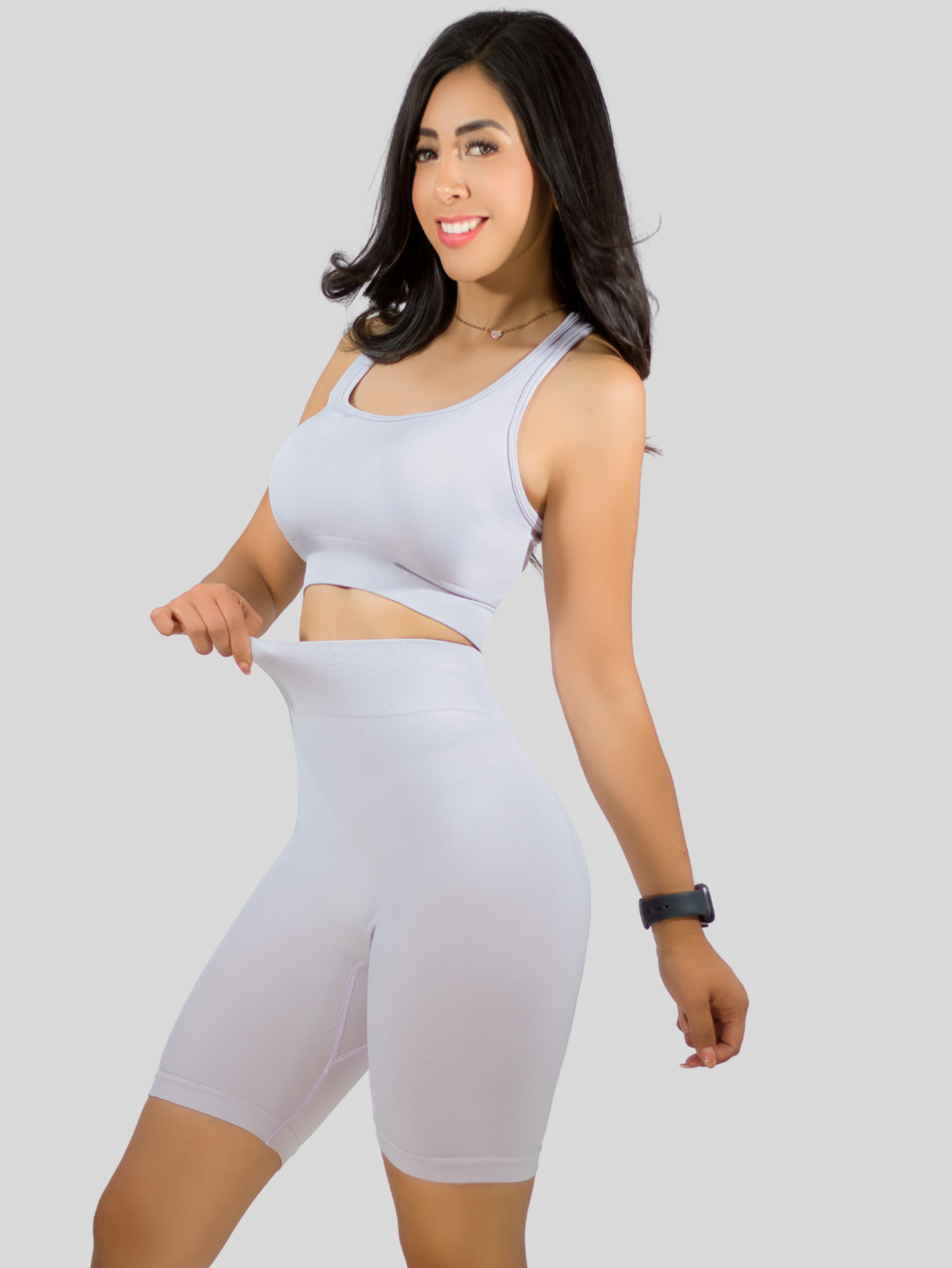 Foto 7 pulgar | Conjunto Deportiva Mujer Short Y Blusa Conj-056 Gris Stretch Fit Push Up