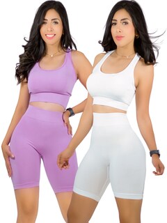 Foto 1 | Set De 2 Conjunto Deportiva Mujer Short Y Blusa Conj-056 Surtido En Color Stretch Fit Push Up