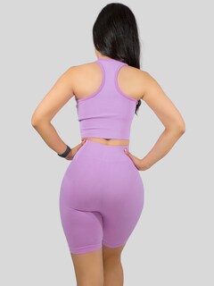 Foto 3 | Conjunto Deportiva Mujer Short Y Blusa Conj-056 Lila Stretch Fit Push Up