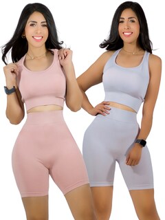 Foto 1 | Set De 2 Conjunto Deportiva Mujer Short Y Blusa Conj-056 Surtido En Color Stretch Fit Push Up