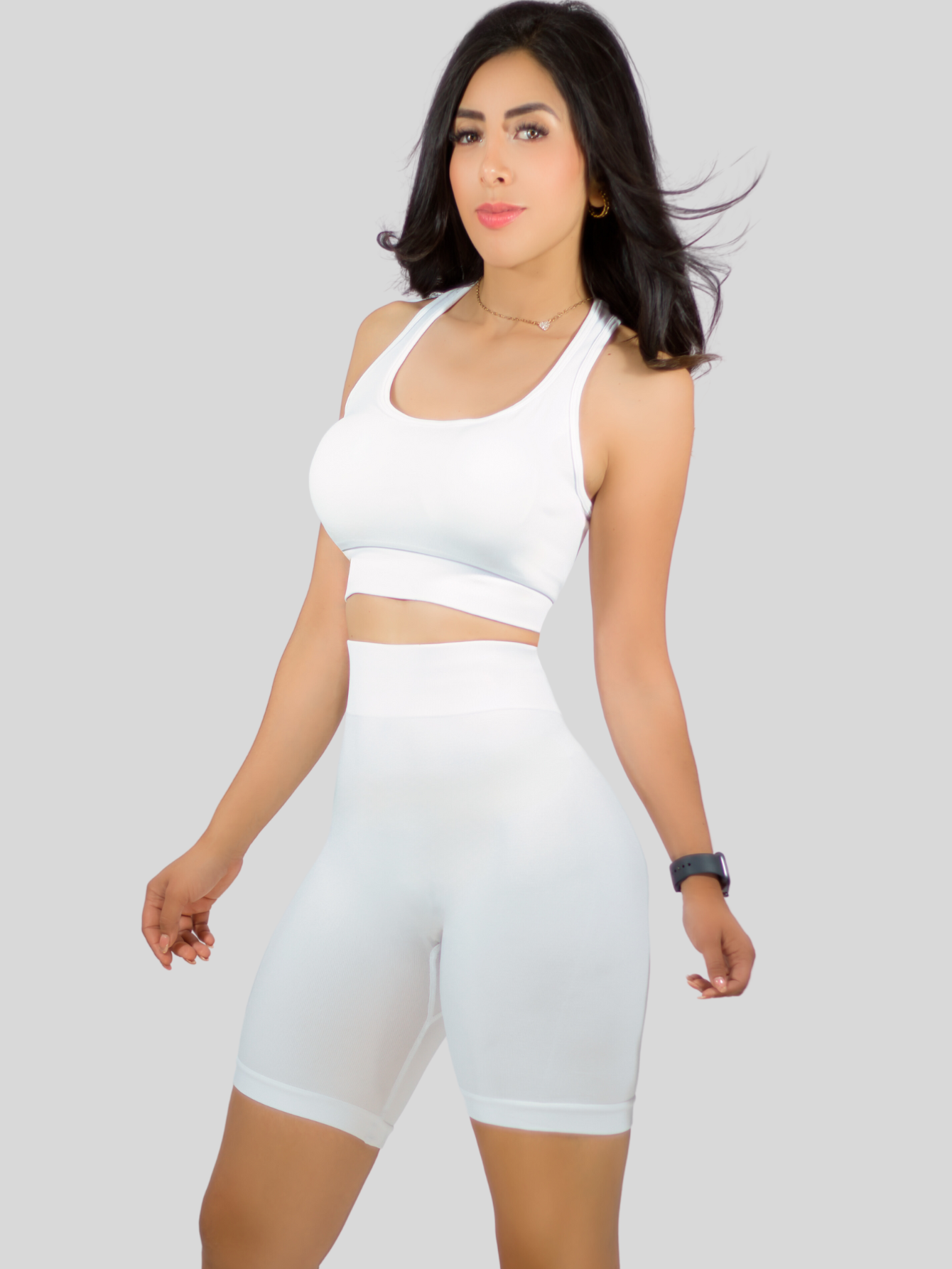 Foto 7 pulgar | Conjunto Deportiva Mujer Short Y Blusa Conj-056 Blanco Stretch Fit Push Up