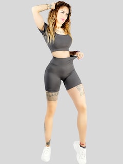 Foto 4 | Conjunto Deportivo De Mujer De Short Y Blusa Conj-066 Gris Stretch Push Up
