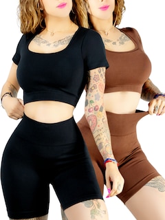 Foto 1 | Set De Dos Conjunto Deportivo De Mujer De Short Y Blusa Conj-066 Variedad De Colores Stretch Push Up