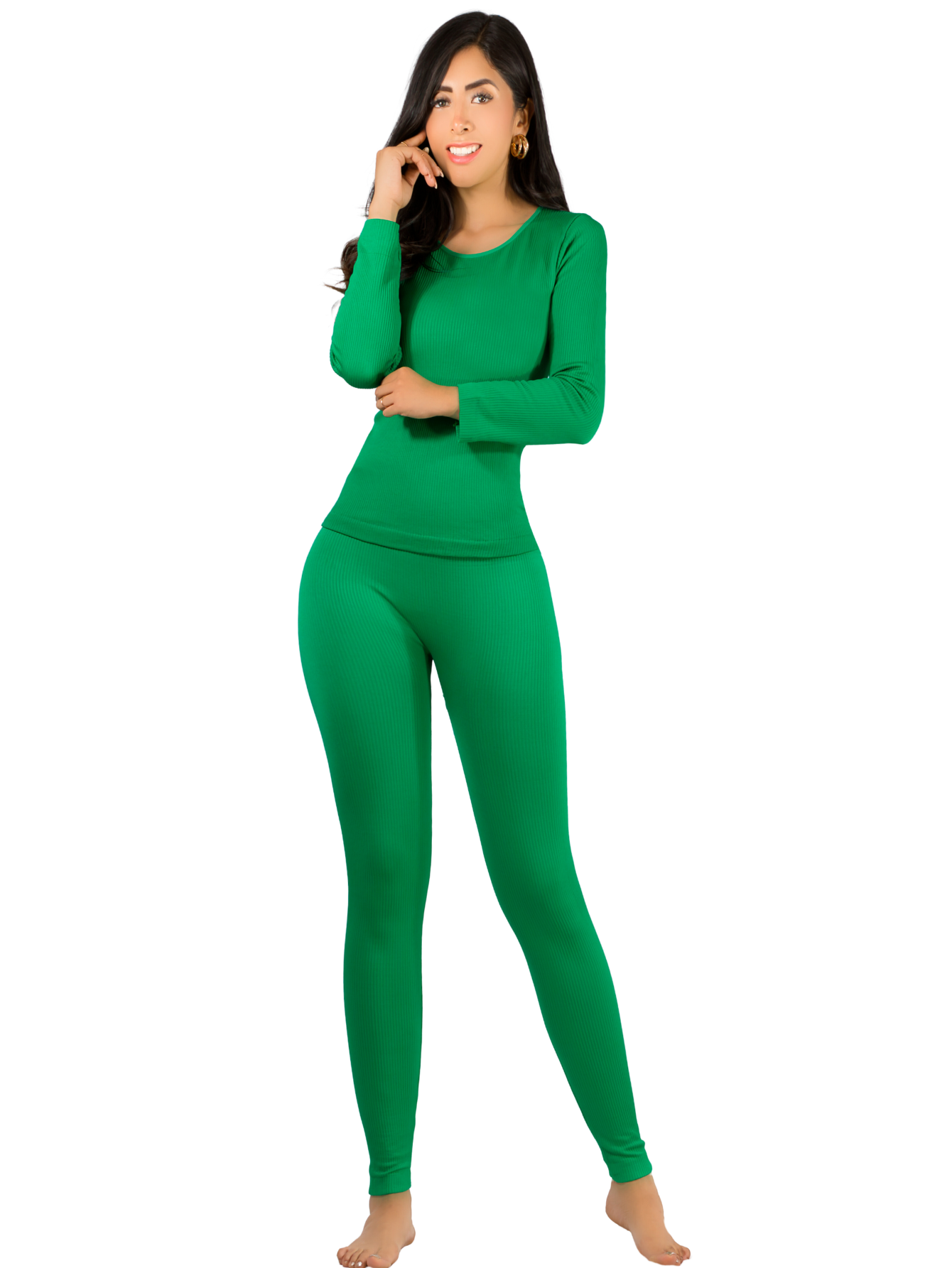 Foto 2 pulgar | Conjunto Térmico Mujer Pijamas Blusa Y Legging Conj-024-3 Verde Piyama Pyjama