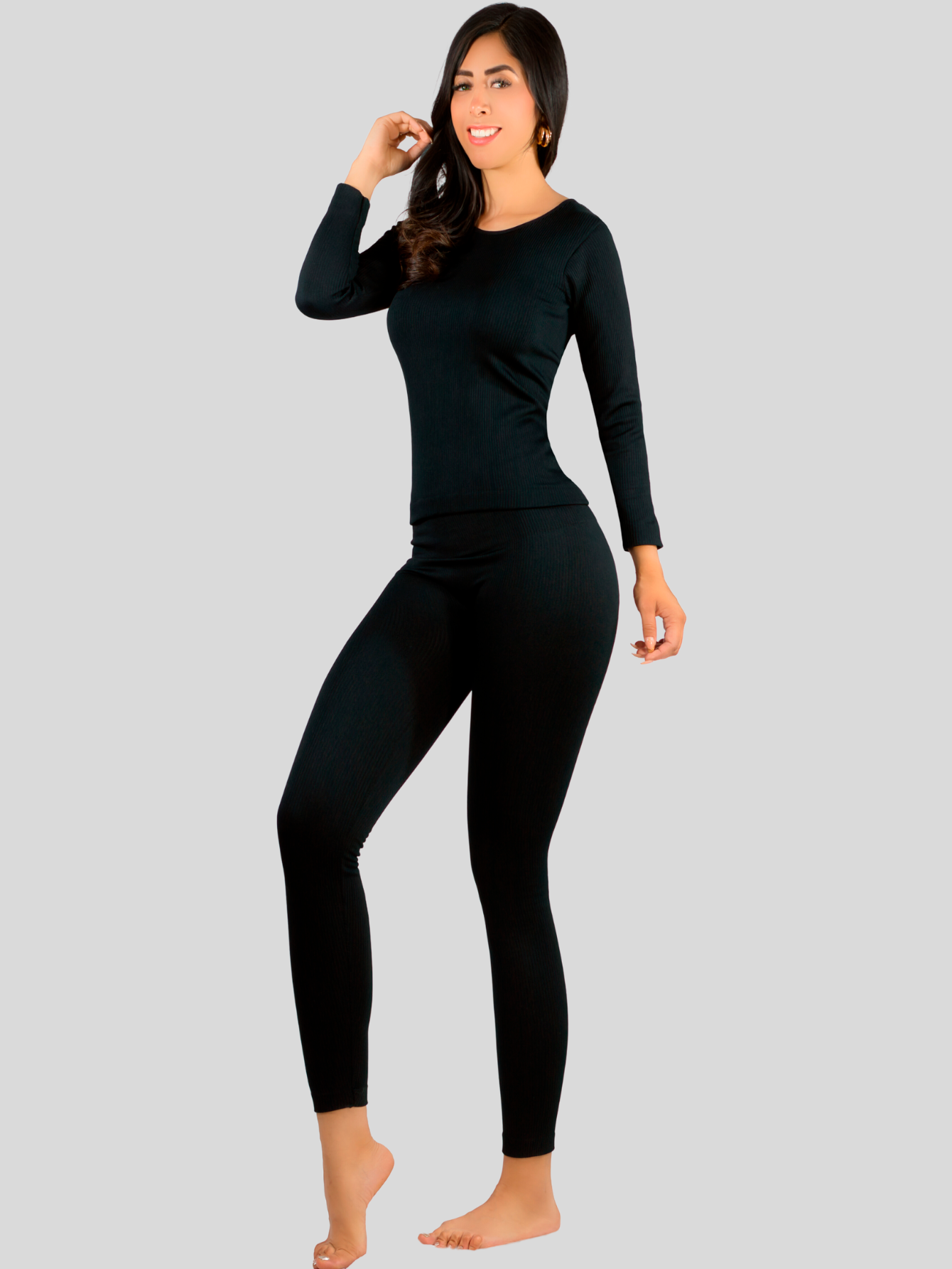 Foto 3 pulgar | Conjunto Térmico Mujer Pijamas Blusa Y Legging Conj-024-3 Negro Piyama Pyjama