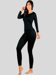 Foto 2 | Conjunto Térmico Mujer Pijamas Blusa Y Legging Conj-024-3 Negro Piyama Pyjama
