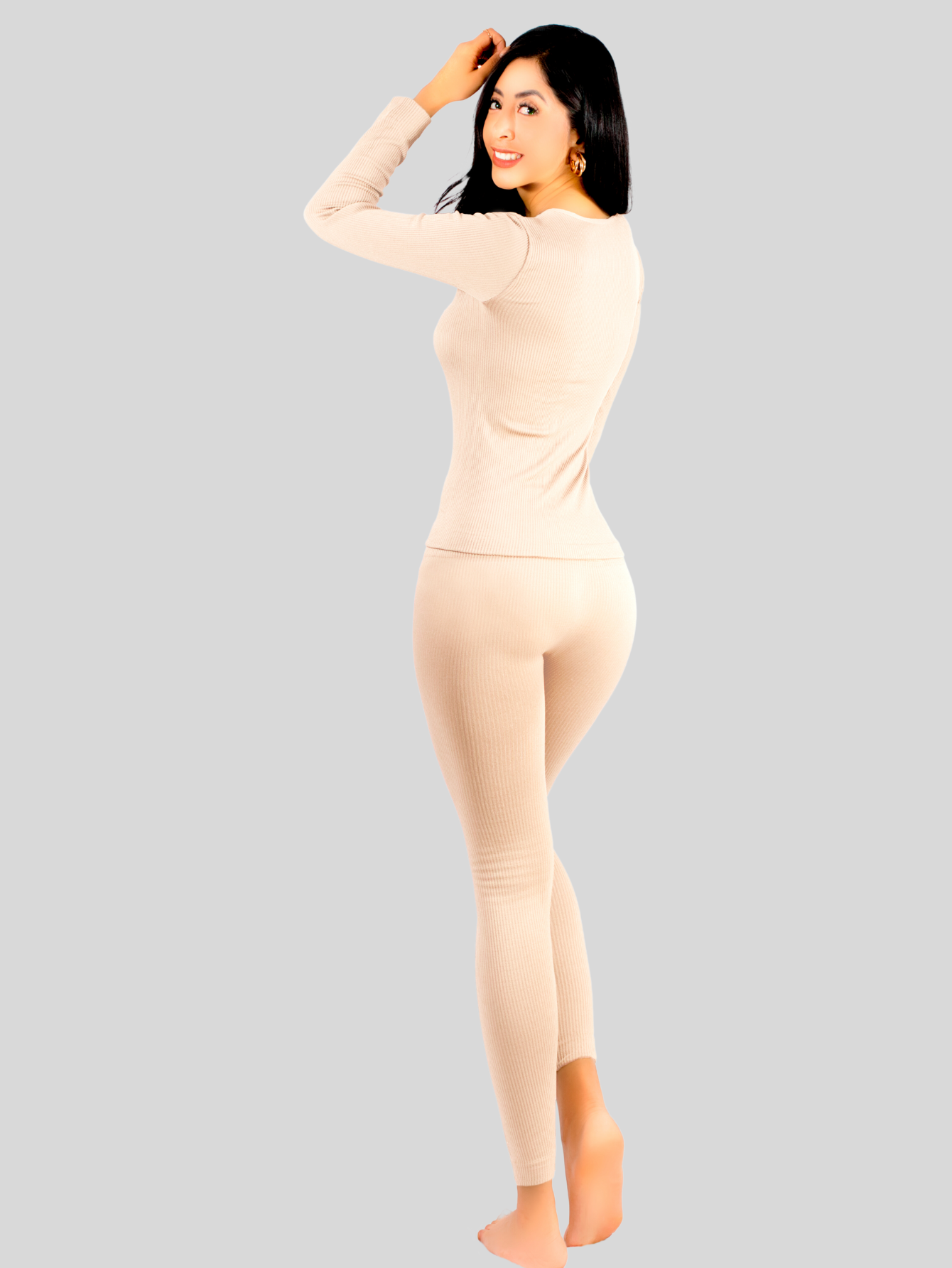 Foto 4 pulgar | Conjunto Térmico Mujer Pijamas Blusa Y Legging Conj-024-3 Beige Claro Piyama Pyjama