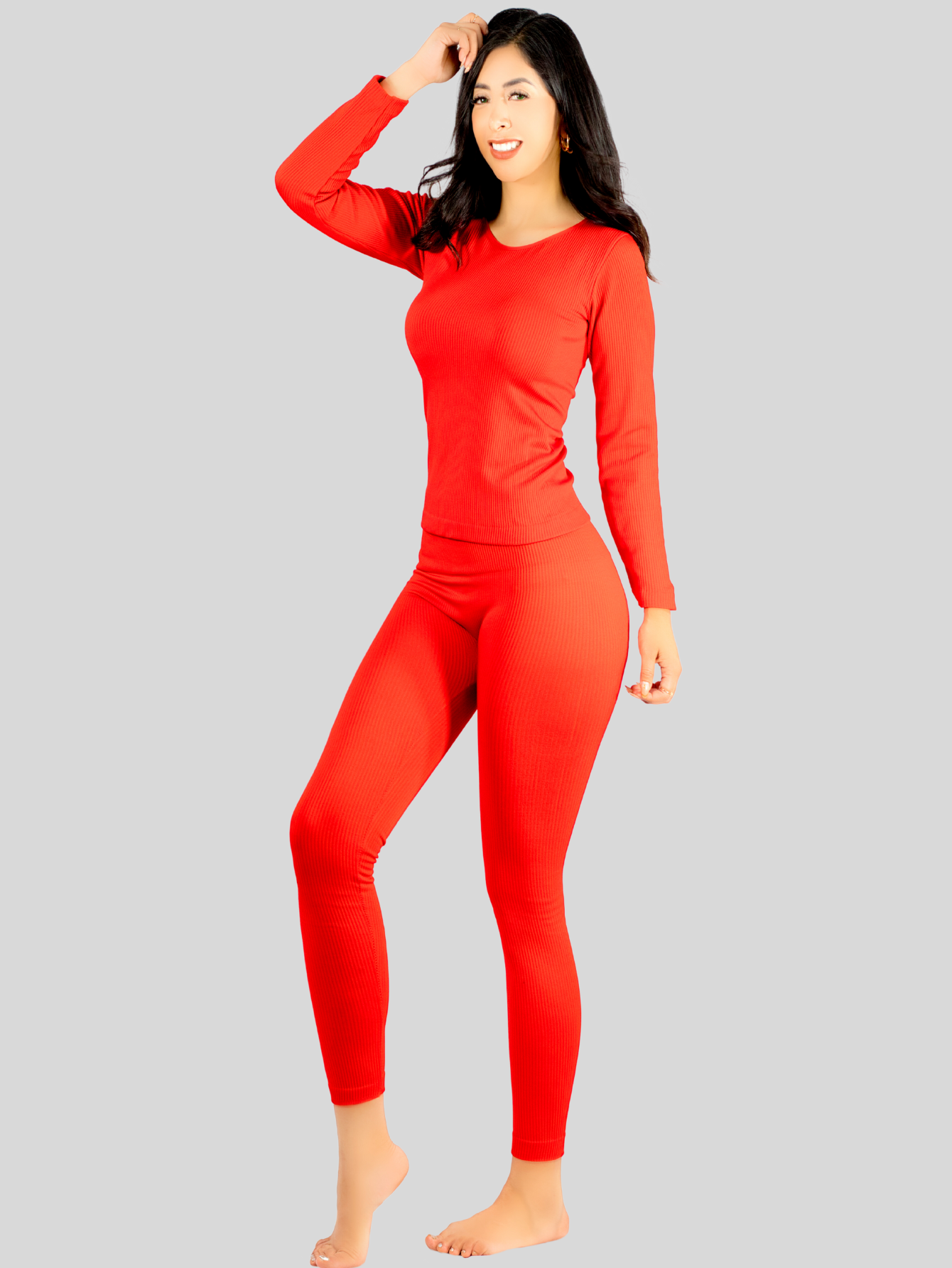 Foto 3 pulgar | Conjunto Térmico Mujer Pijamas Blusa Y Legging Conj-024-3 Rojo Piyama Pyjama