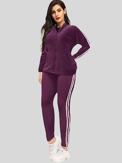 Foto 2 | Conjunto Pants Mujer Sudadera Y Pant Aterciopelado Conj-015 Morado Set Dama