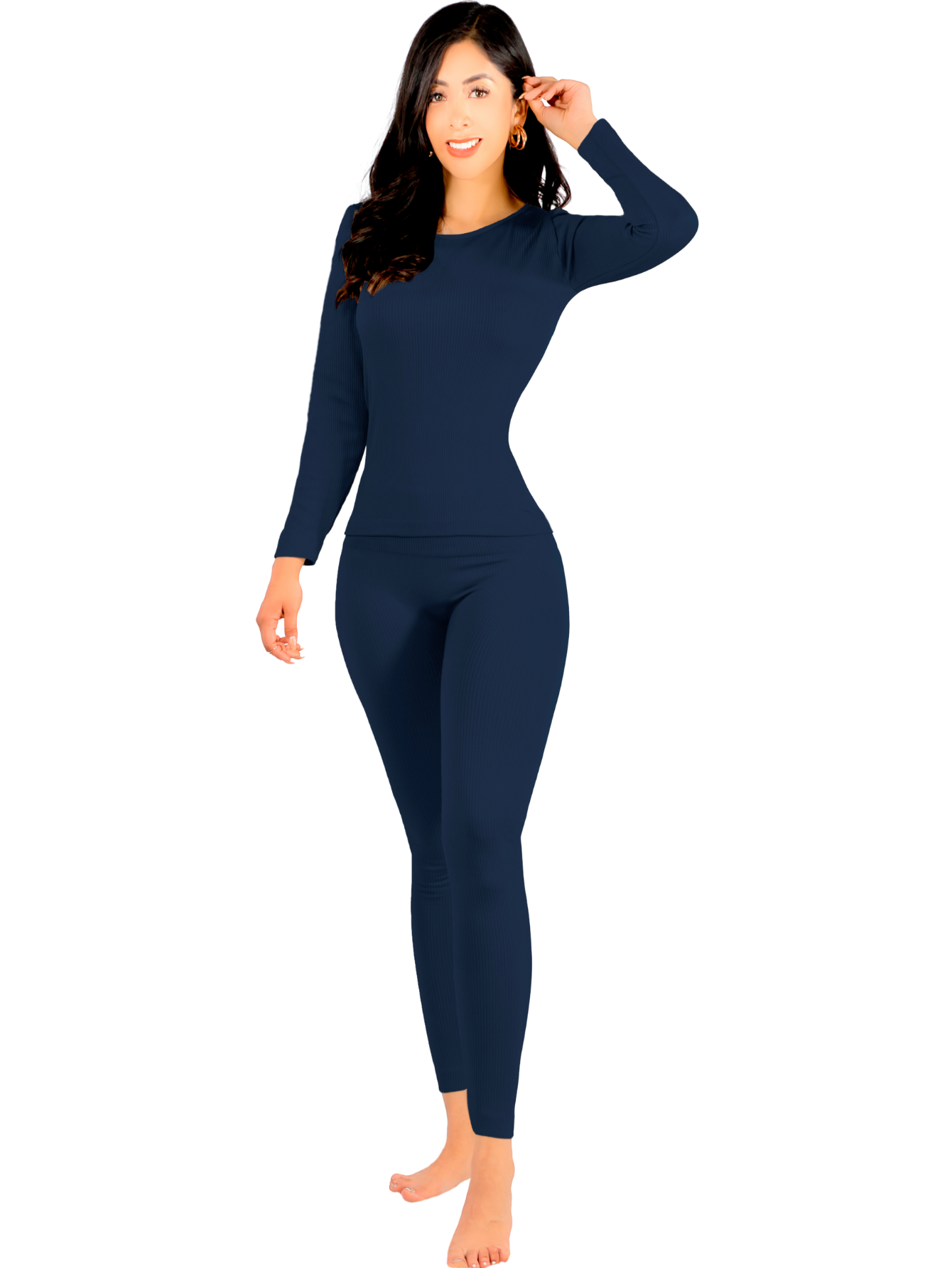 Foto 2 pulgar | Conjunto Térmico Mujer Pijamas Blusa Y Legging Conj-024-3 Marino Piyama Pyjama