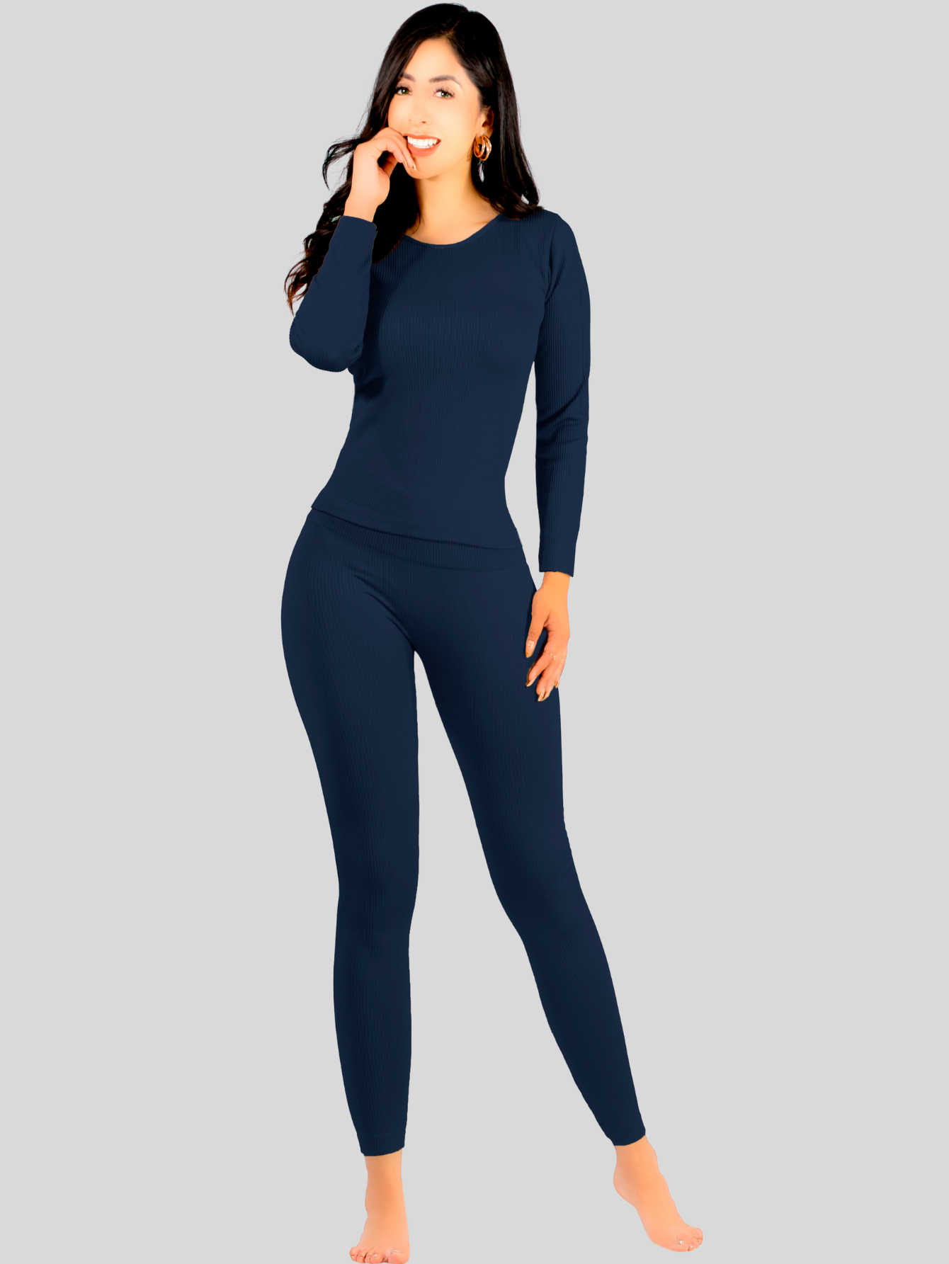 Foto 3 pulgar | Conjunto Térmico Mujer Pijamas Blusa Y Legging Conj-024-3 Marino Piyama Pyjama