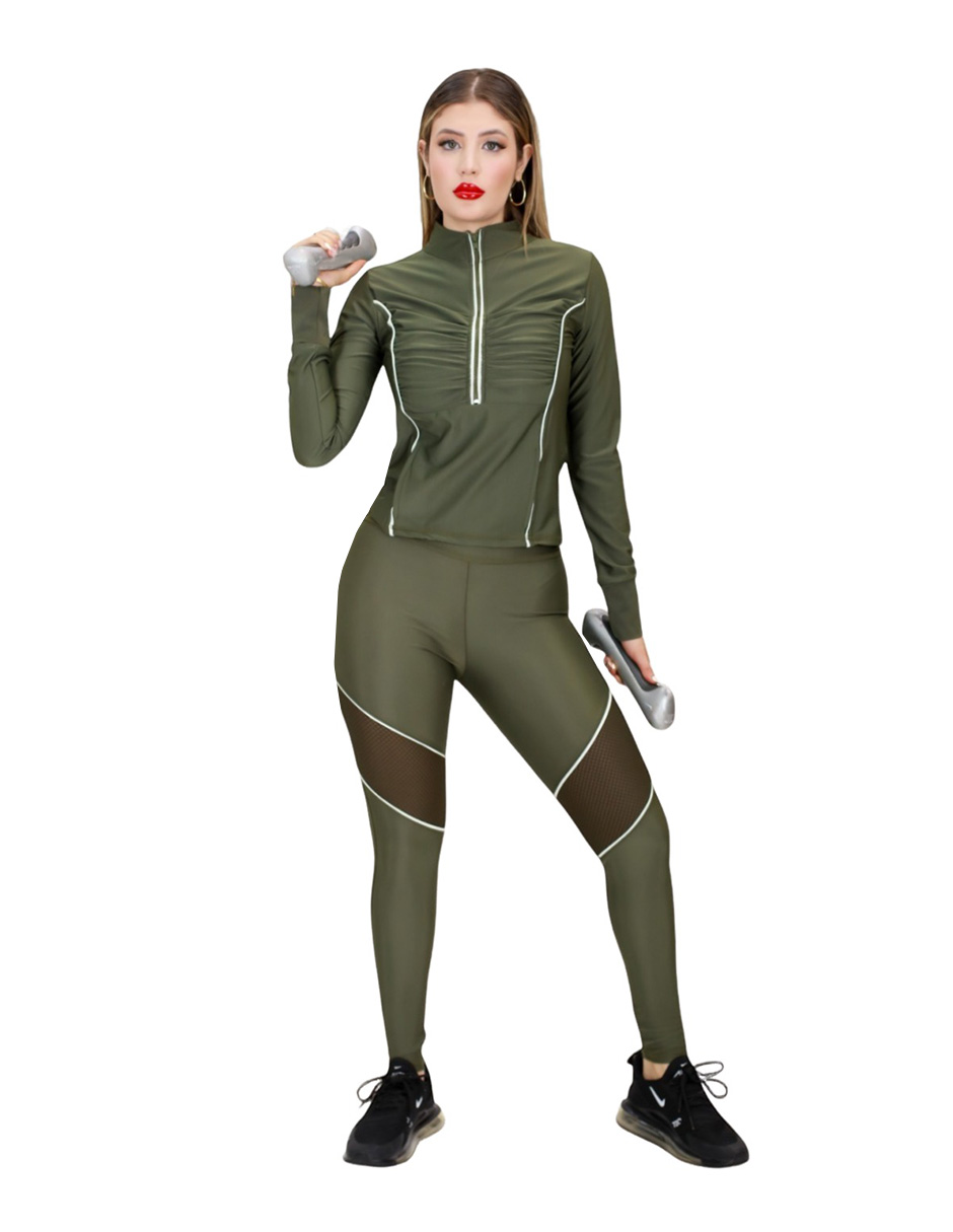 Conjunto Deportivo Pants Legging y Top de Spandex Verde para Mujer