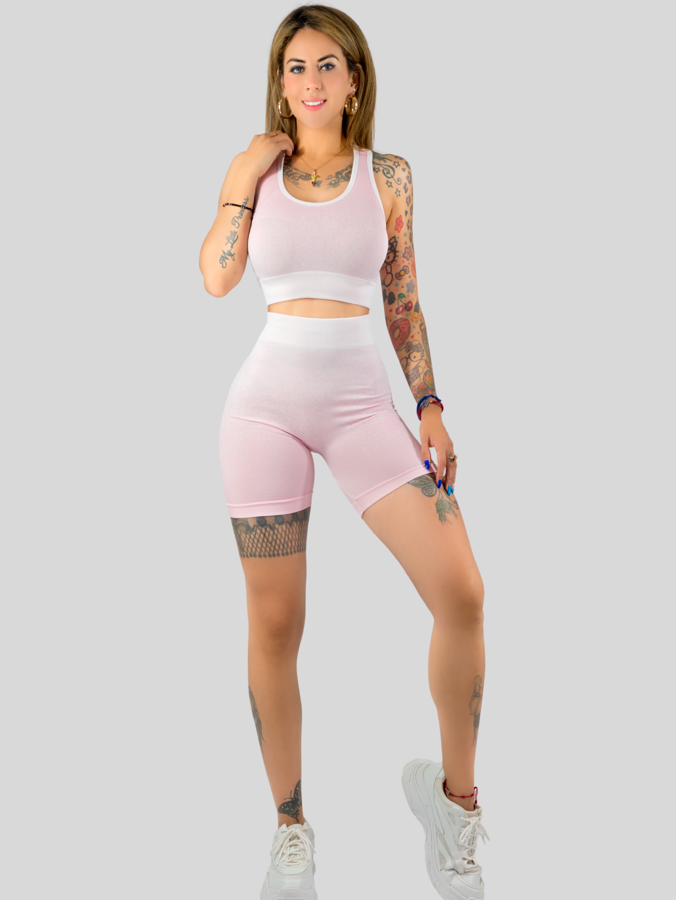 Foto 3 pulgar | Conjunto Deportivo Casual Mujer Short Y Blusa Stretch Conj-068 Rosa Comodidad Y Estilo