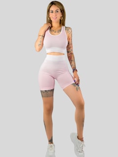 Foto 2 | Conjunto Deportivo Casual Mujer Short Y Blusa Stretch Conj-068 Rosa Comodidad Y Estilo